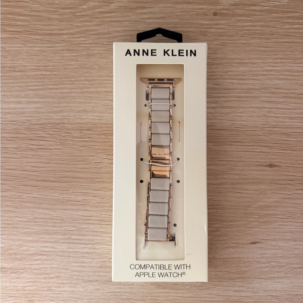 Anne Klein Gold and Beige Ceramic Link Apple Watch Band
